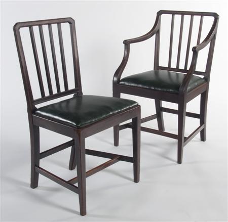 Appraisal: A set of six mahogany Sheraton style chairs each with