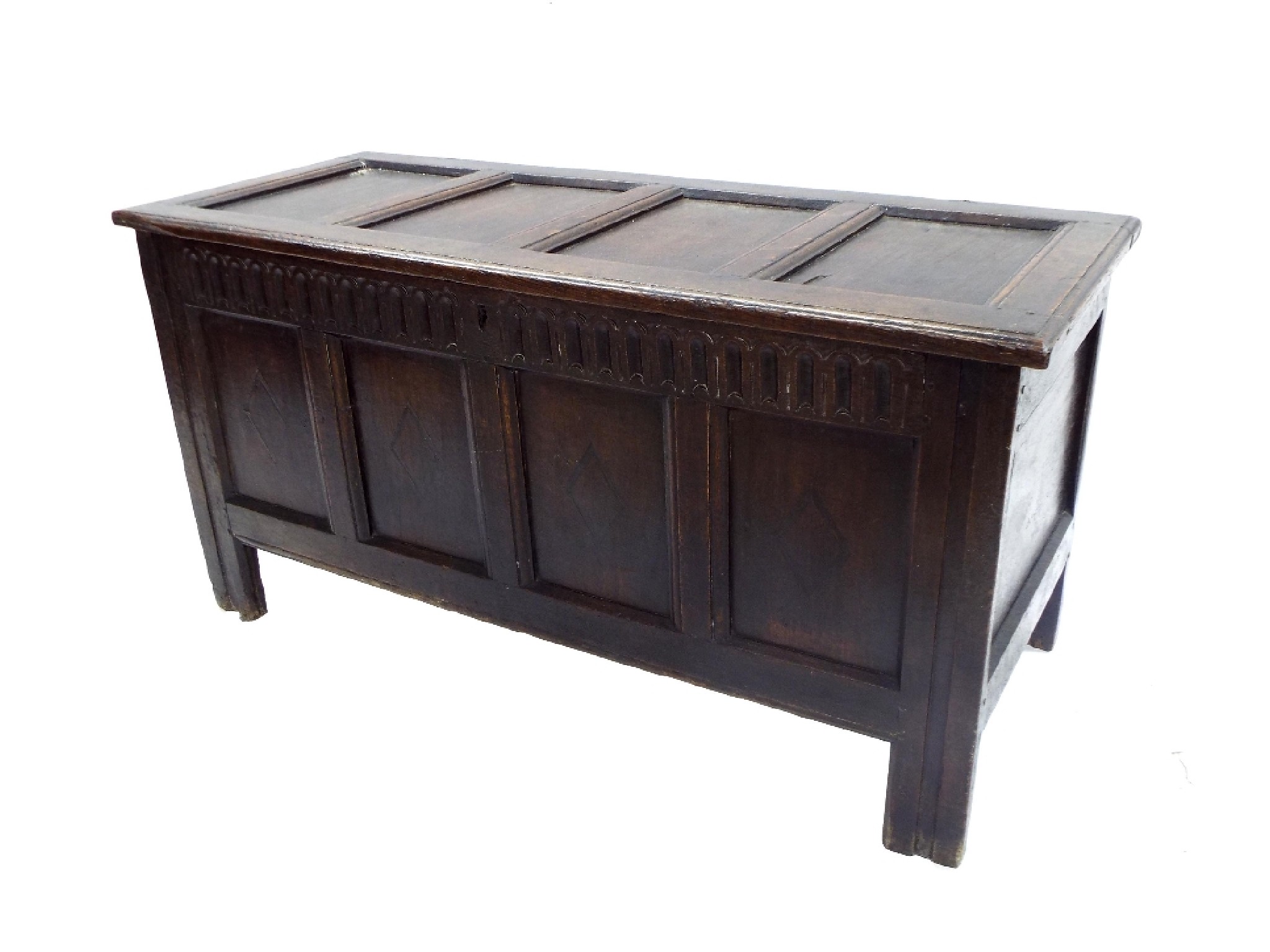 Appraisal: Antique oak four panel coffer with darted frieze wide high