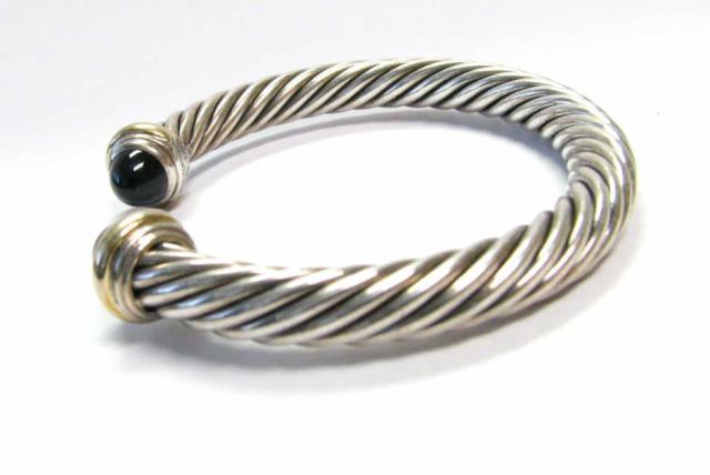 Appraisal: David Yurman Sterling and K Cable Bracelet with Black Onyx