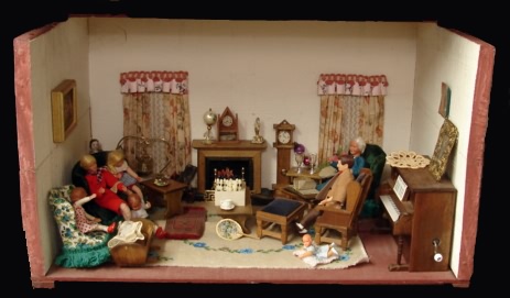 Appraisal: Diorama Scene of living room with entire family family members