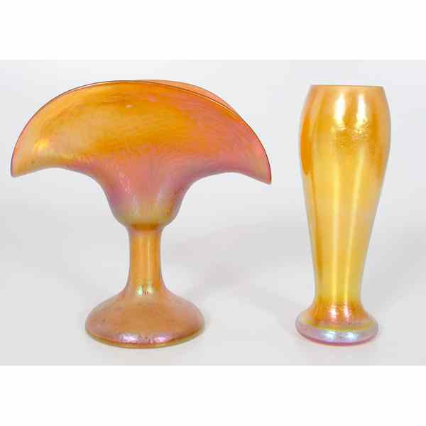 Appraisal: Loetz Vases Bohemian a Loetz fan vase in amber gold