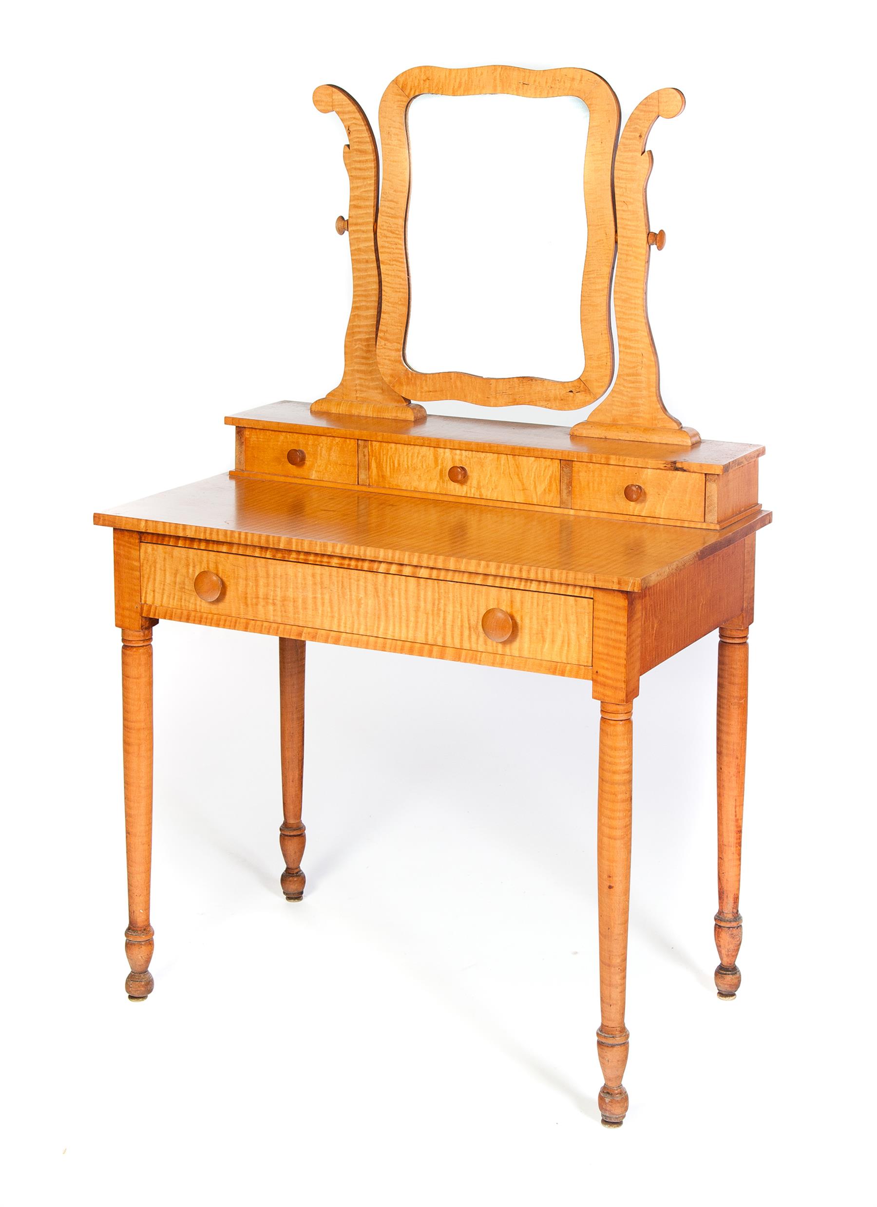 Appraisal: OHIO EMPIRE VANITY Ca curly maple with poplar secondary Dovetailed