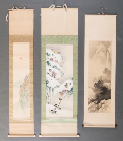 Appraisal: Three oriental scrolls th century ink on rice paper depicting