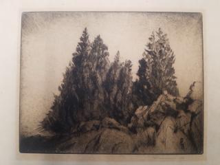 Appraisal: ETCHING Depicting Fir Trees on Hillside signed in pencil lower