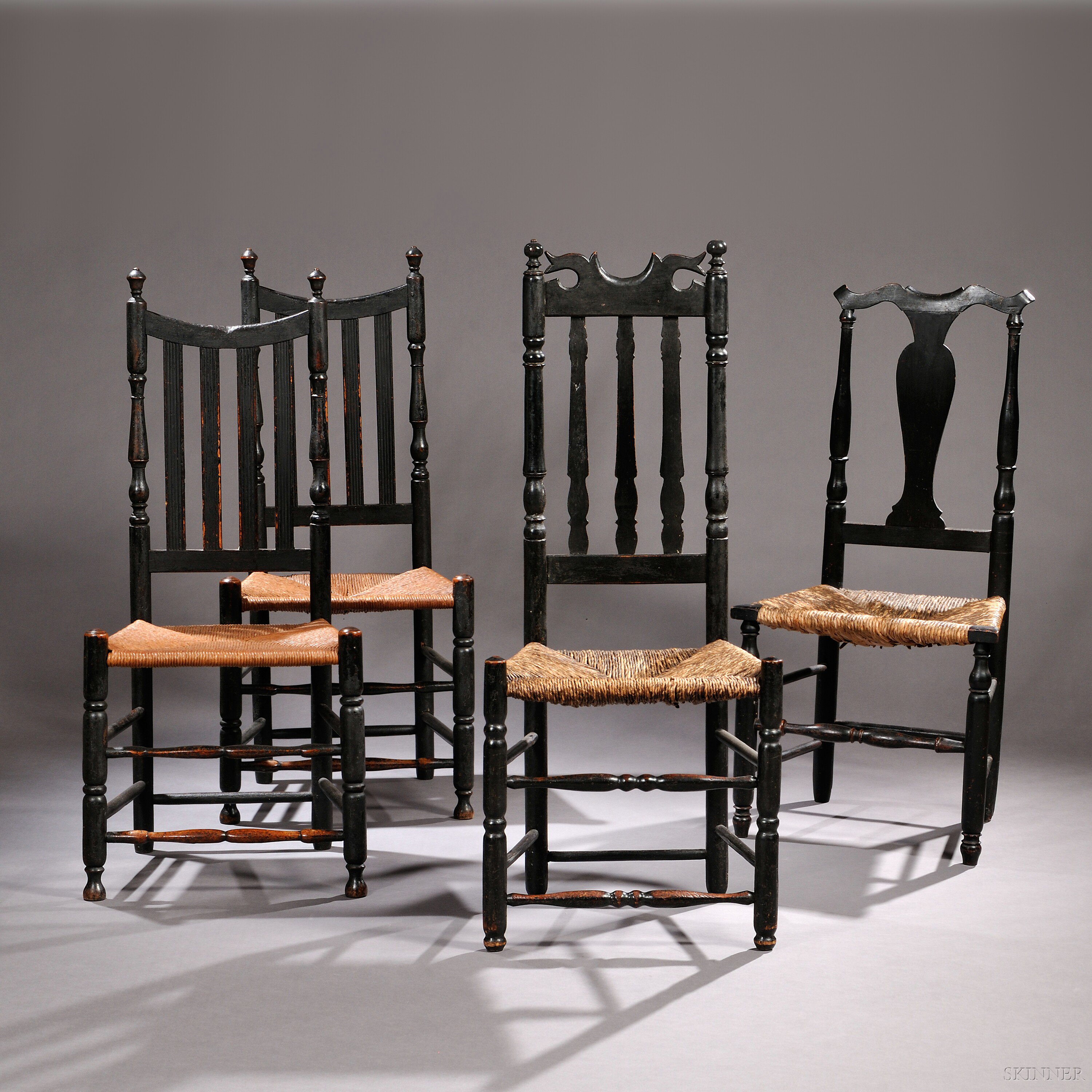 Appraisal: Four Black-painted Side Chairs New England and New York last