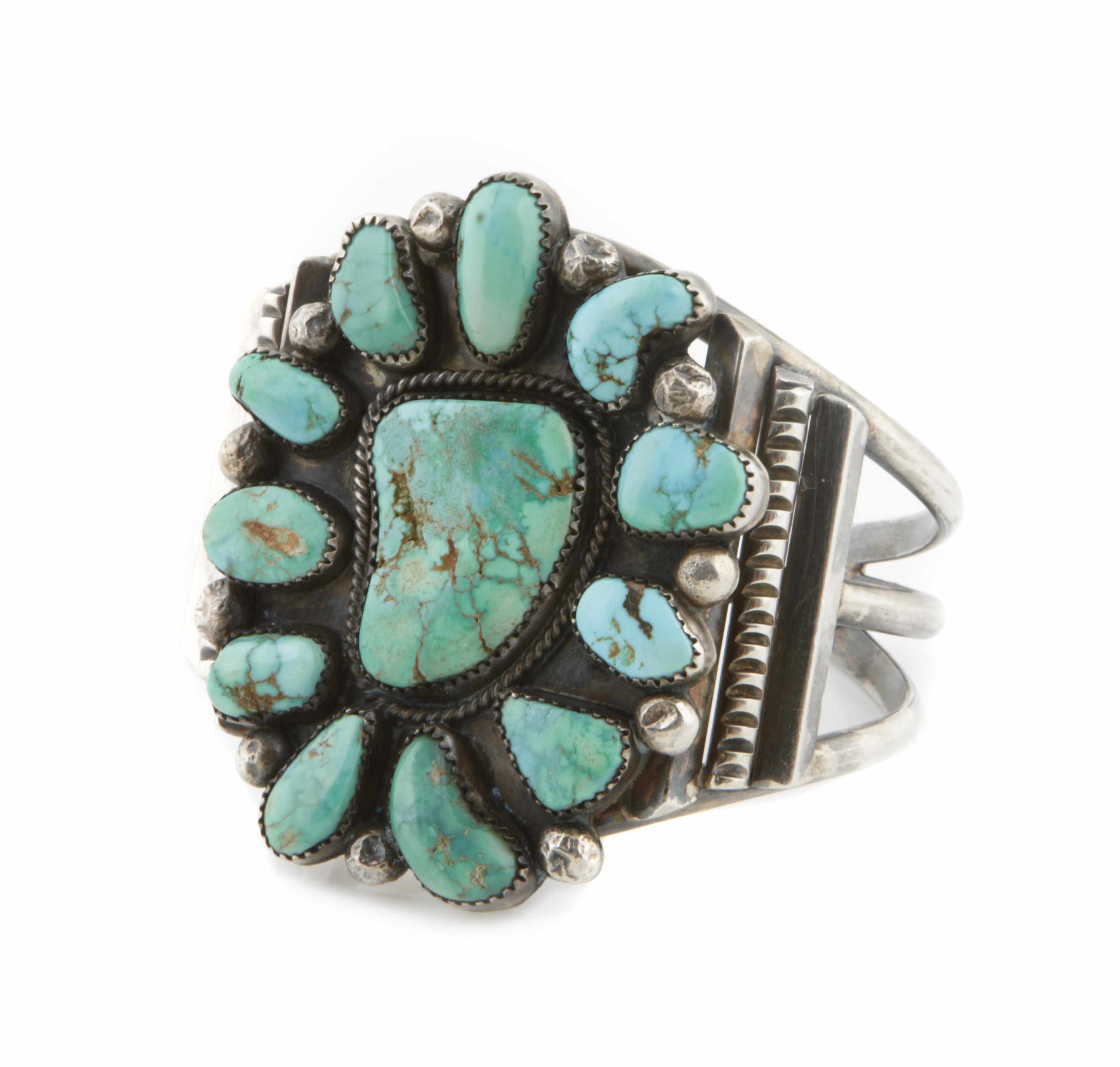 Appraisal: A turquoise and silver cuff bracelet