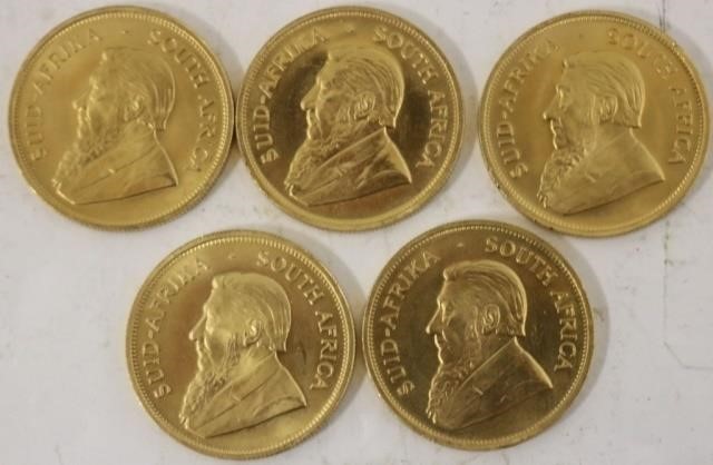 Appraisal: FIVE KRUGERRAND GOLD BULLION COINS UNCIRCULATED