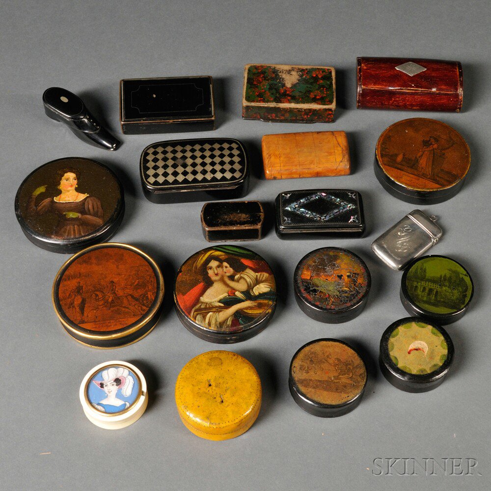 Appraisal: Collection of Eighteen Snuff Boxes and a Match Safe England