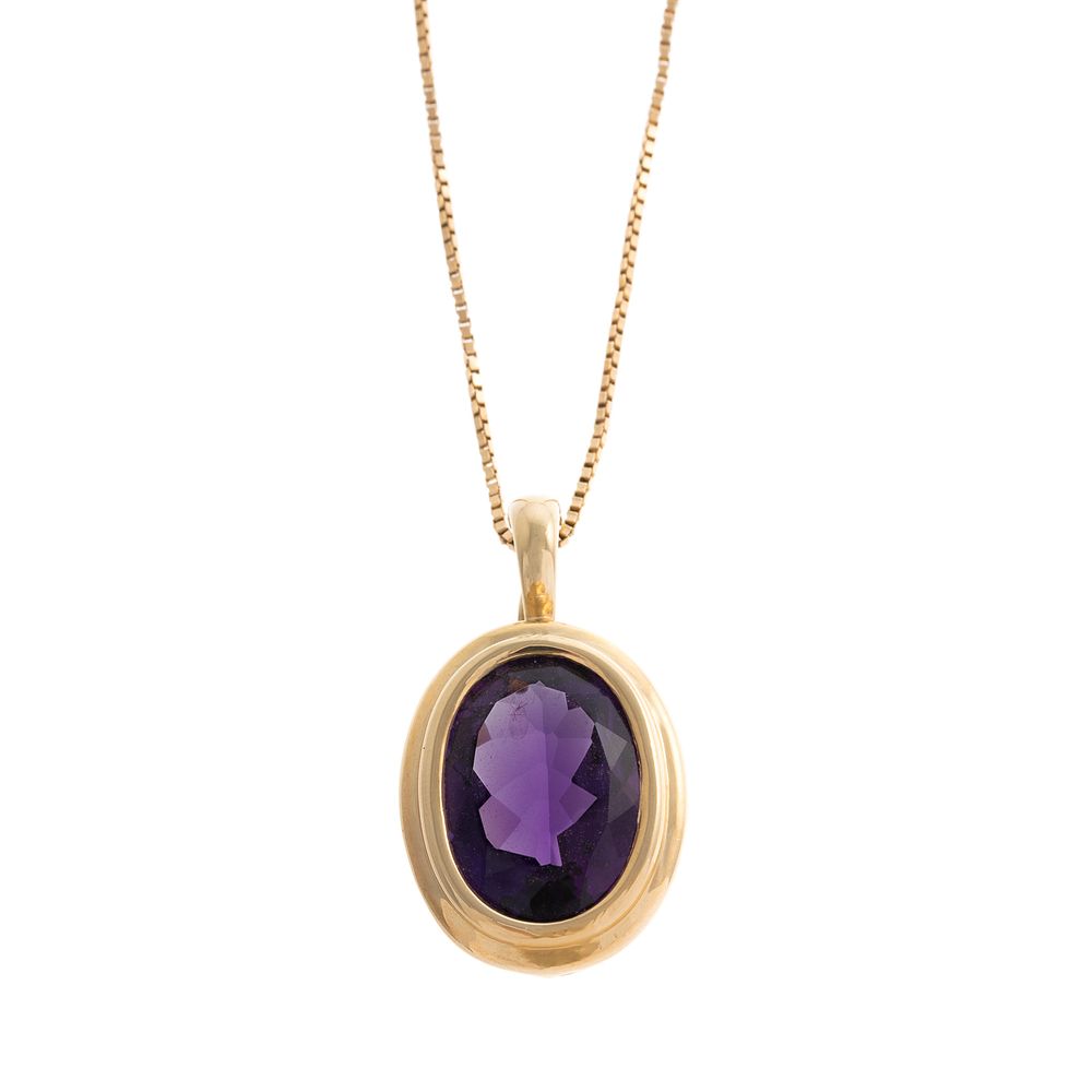 Appraisal: A K Amethyst Enhancer Pendant on Box Link Chain K