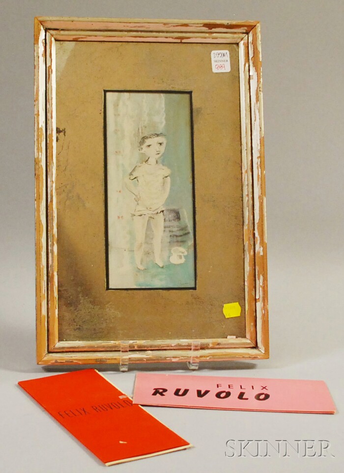 Appraisal: Felix Ruvolo Mixed-media Portrait of a Boy signed l r