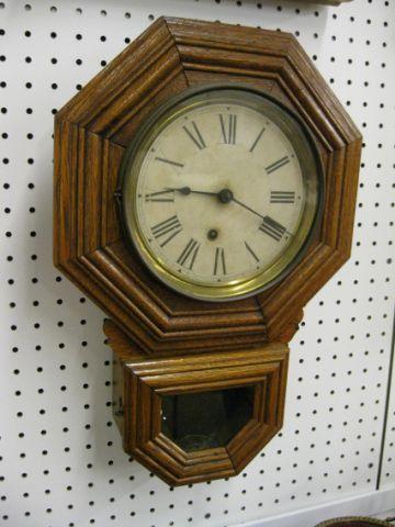 Appraisal: Ingraham Victorian Oak Wall Clock octagon shape top window view