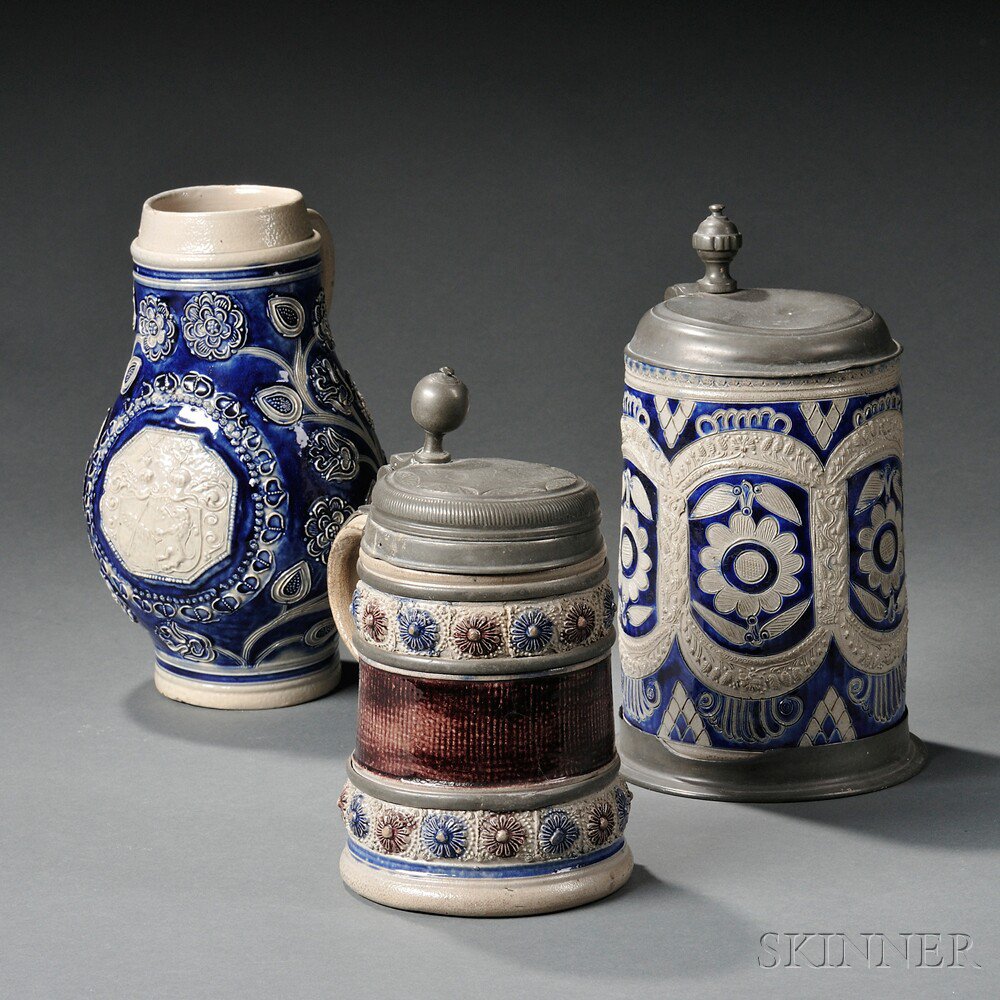 Appraisal: Three Westerwald Stoneware Tankards Germany th and th century a