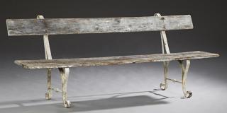 Appraisal: French Pine and Cast Iron Garden Bench early th c