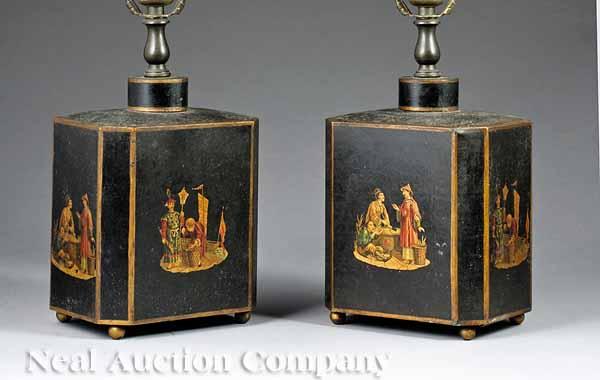 Appraisal: A Pair of Vintage T le Peinte Table Lamps in