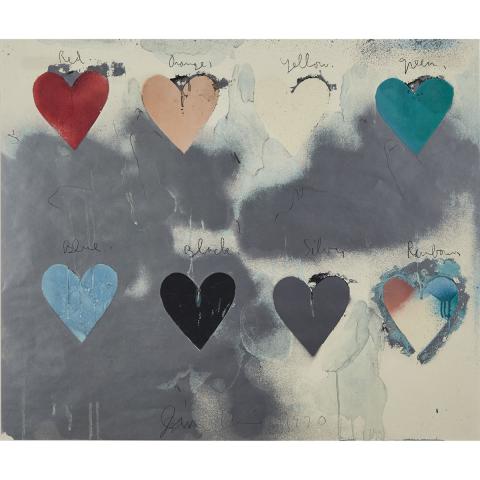 Appraisal: JIm Dine - EIGHT HEARTS American Mixed-media colour screen print