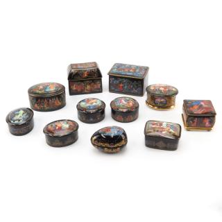 Appraisal: Collection of Eleven Russian Porcelain Boxes Each is individually signed