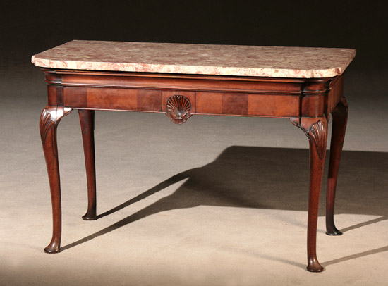 Appraisal: George III Walnut Marble Top Slab Table Composed of th