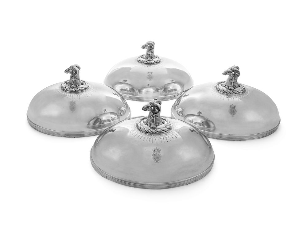 Appraisal: Four George III Silver Oval Meat Dish Covers Four George