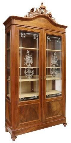 Appraisal: Italian walnut bookcase early th c bonnet top two etched