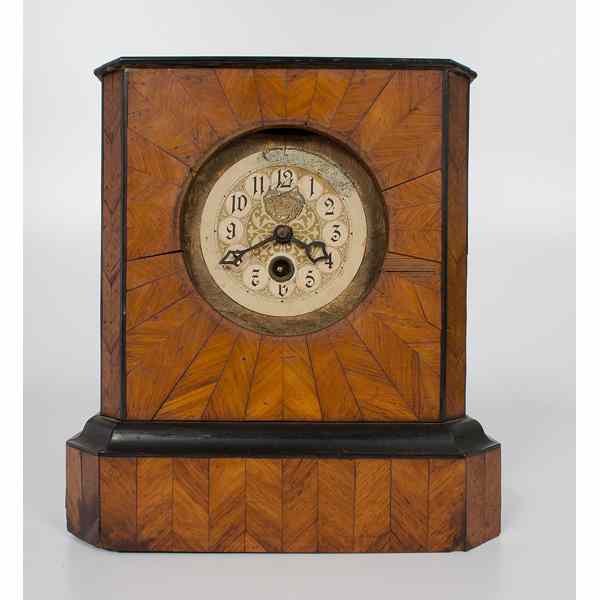 Appraisal: Beidermeier Clock A Beidermeier clock with herringbone wood pattern around