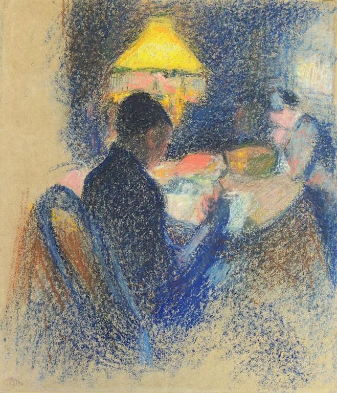 Appraisal: French Impressionist Pastel Drawing Figures in a Interior Monogram stamp