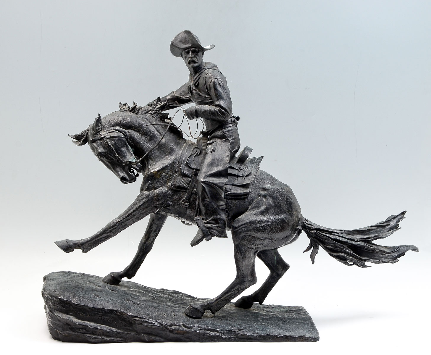 Appraisal: LARGE BRONZE COWBOY ON HORSEBACK AFTER REMINGTON An earlier casting