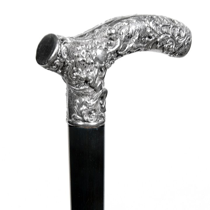 Appraisal: Ornate Silver Dress Cane Ca - A beautiful high relief