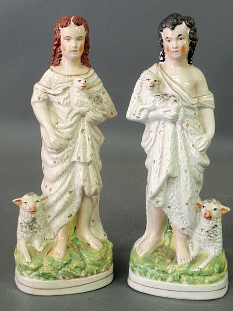 Appraisal: Pair of Staffordshire figures of Rachel and Jacob with sheep