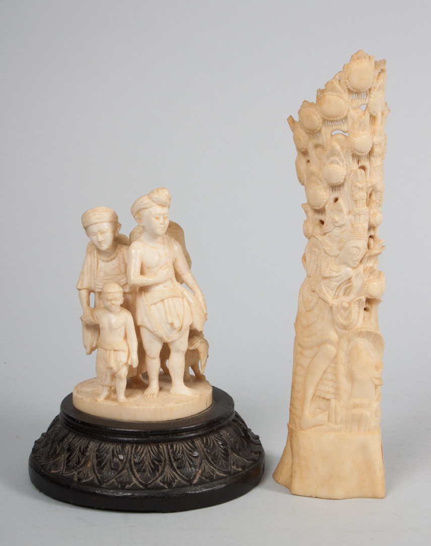 Appraisal: Two Indian carved ivory and bone objects carved ivory figural