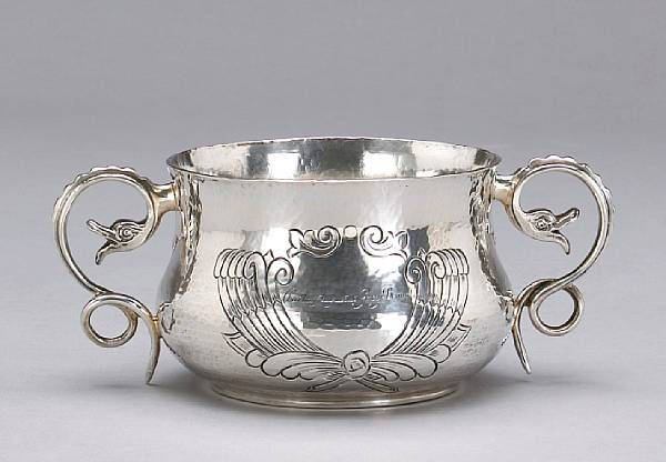 Appraisal: A George V silver hand wrought porringer after the antique