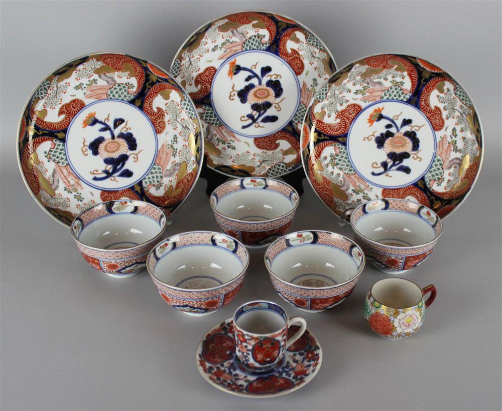 Appraisal: GROUP OF JAPANESE TABLEWARES including three modern Imari dishes -