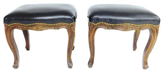 Appraisal: Pair th C French style stools shaped black faux leather