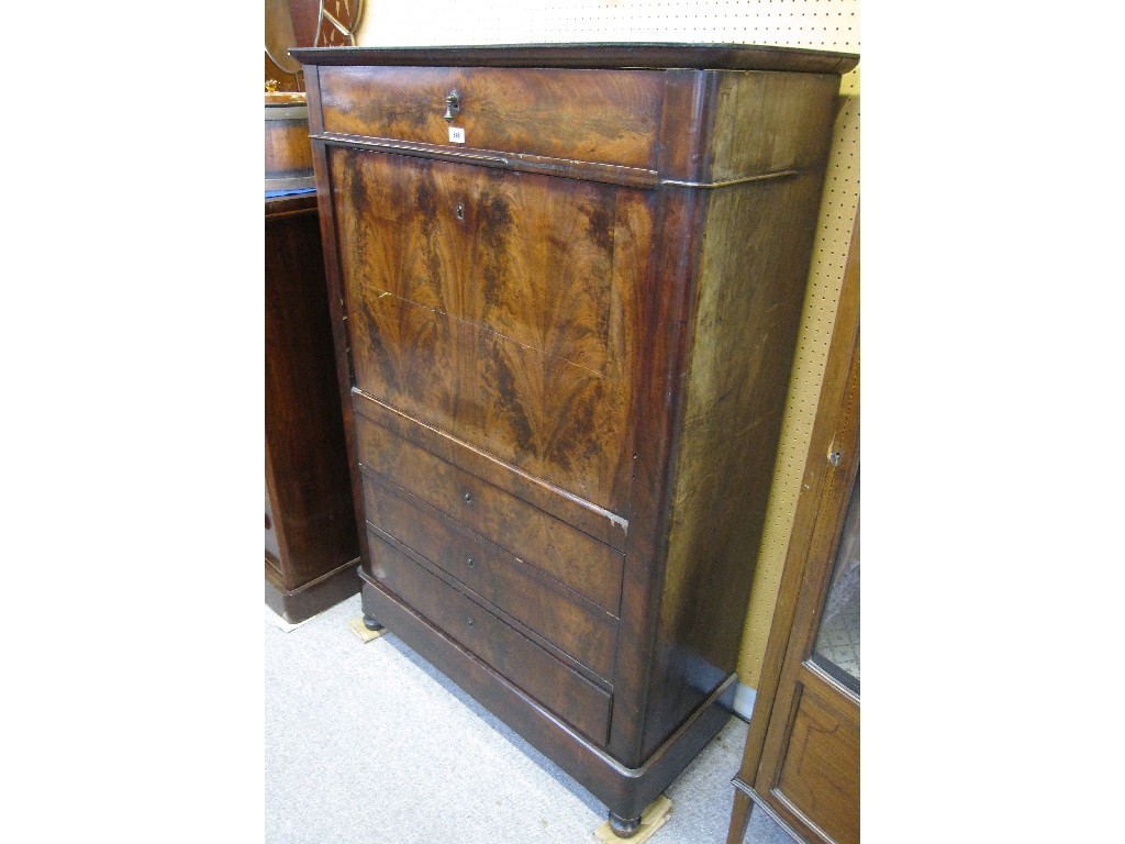 Appraisal: Victorian figured mahogany secretaire a abbatant