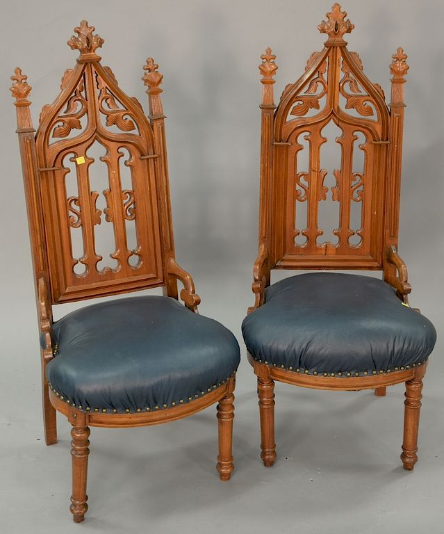 Appraisal: Pair of Victorian walnut gothic side chairs ht in Pair