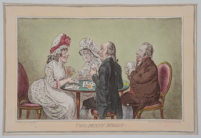 Appraisal: JAMES GILLRAY'Two-Penny Whist' etching hand-coloured x Trimmed within plate mark