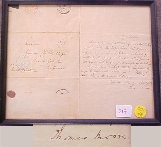 Appraisal: Thomas Moore autographed manuscript letter wax seal intact to Charles