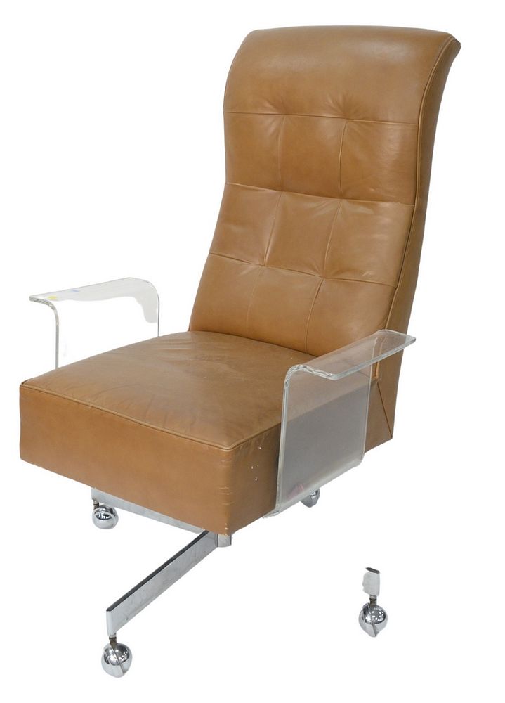 Appraisal: Vladimir Kagan executive desk chair sculpted Lucite leather and chrome