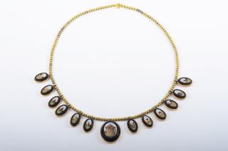 Appraisal: Antique Micro Mosaic Pendant Necklace Antique gold bead necklace with