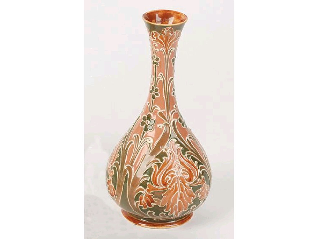 Appraisal: A FLORIAN WARE VASE with tall narrow neck and bulbous