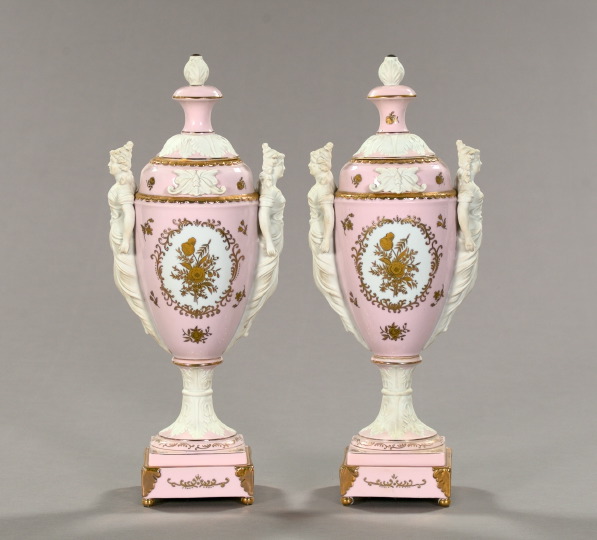 Appraisal: Tall Pair of Germano-Bohemian Glazed and Biscuit Porcelain Garniture Vases