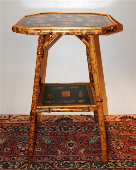 Appraisal: Regency Style Faux Bamboo and Painted Two-Tier Octagonal Table Estimate