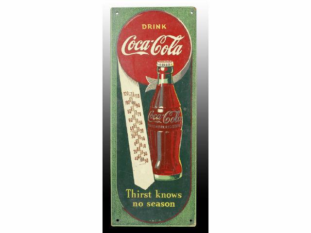 Appraisal: Coca-Cola Masonite Thermometer Description Missing the glass tube Light soiling