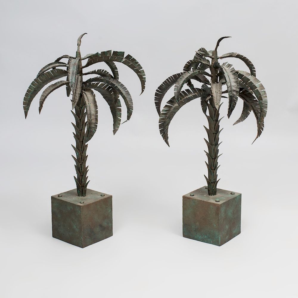 Appraisal: Pair of Verdigris Metal Palm Trees x x in Condition