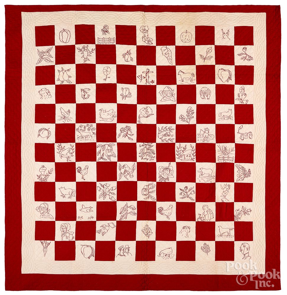 Appraisal: Red and white checkerboard quilt Red and white checkerboard quilt