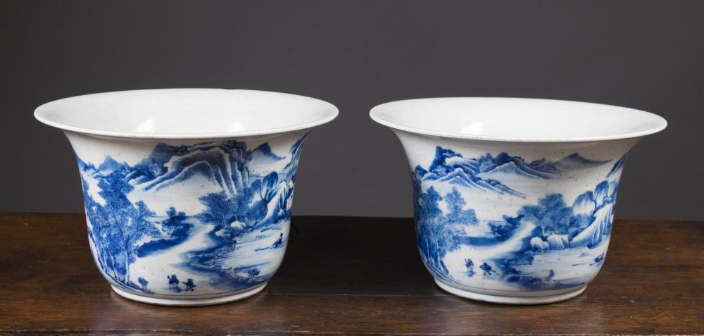 Appraisal: PAIR OF CHINESE BLUE AND WHITE PORCELAIN JARDINIERES each hand