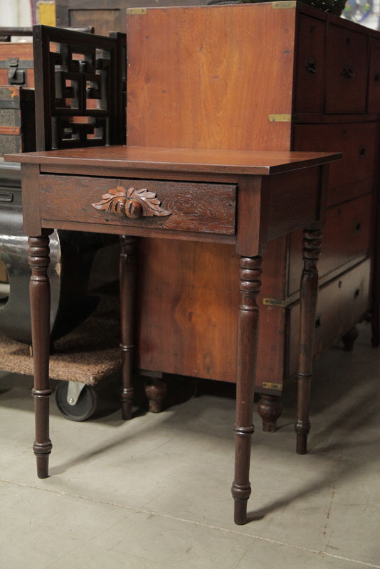 Appraisal: ONE DRAWER STAND Dark stained walnut stand with fruit carved