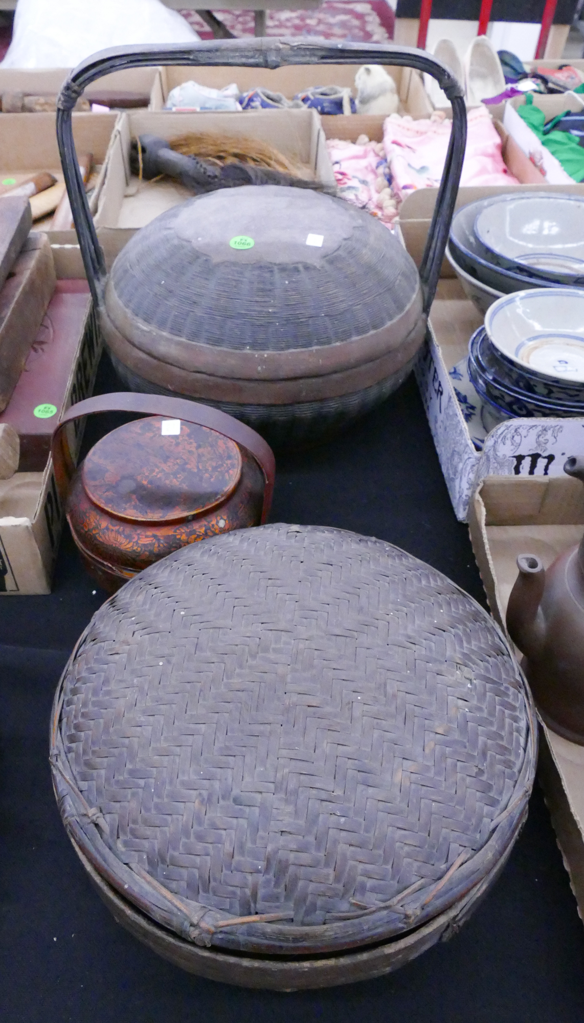 Appraisal: pc Old Chinese Covered Baskets- '' to '' wide