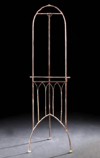 Appraisal: Polychromed Metal Easel of Gothic inspiration of folding construction the