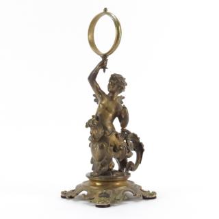 Appraisal: Antique French Bronze Figural Clock Holder Unsigned Good condition Measures