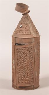 Appraisal: PA th Century Punched Tin Candle Lantern - h